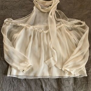 Zara Cold Shoulder Neck Tie Blouse